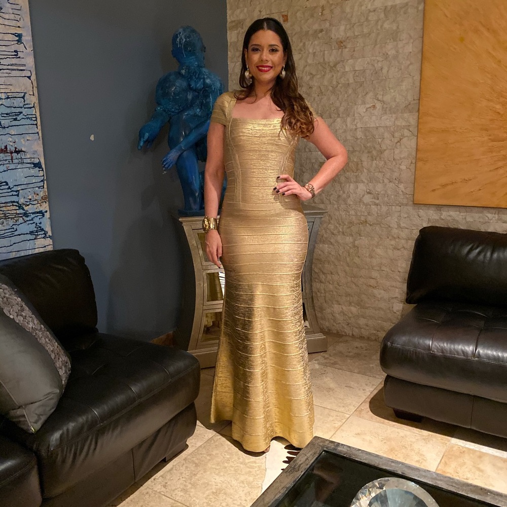 HERVE LEGER GOLD LORA GOWN